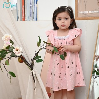 Váy bé gái cánh tiên đũi thô 1-6 tuổi họa tiết hươu màu hồng MonBabies VL19