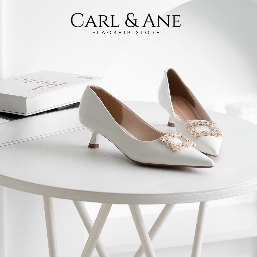Carl & Ane - Giày cao gót mũi nhọn đính đá sang trọng dự tiệc cao 5cm màu trắng - WD004