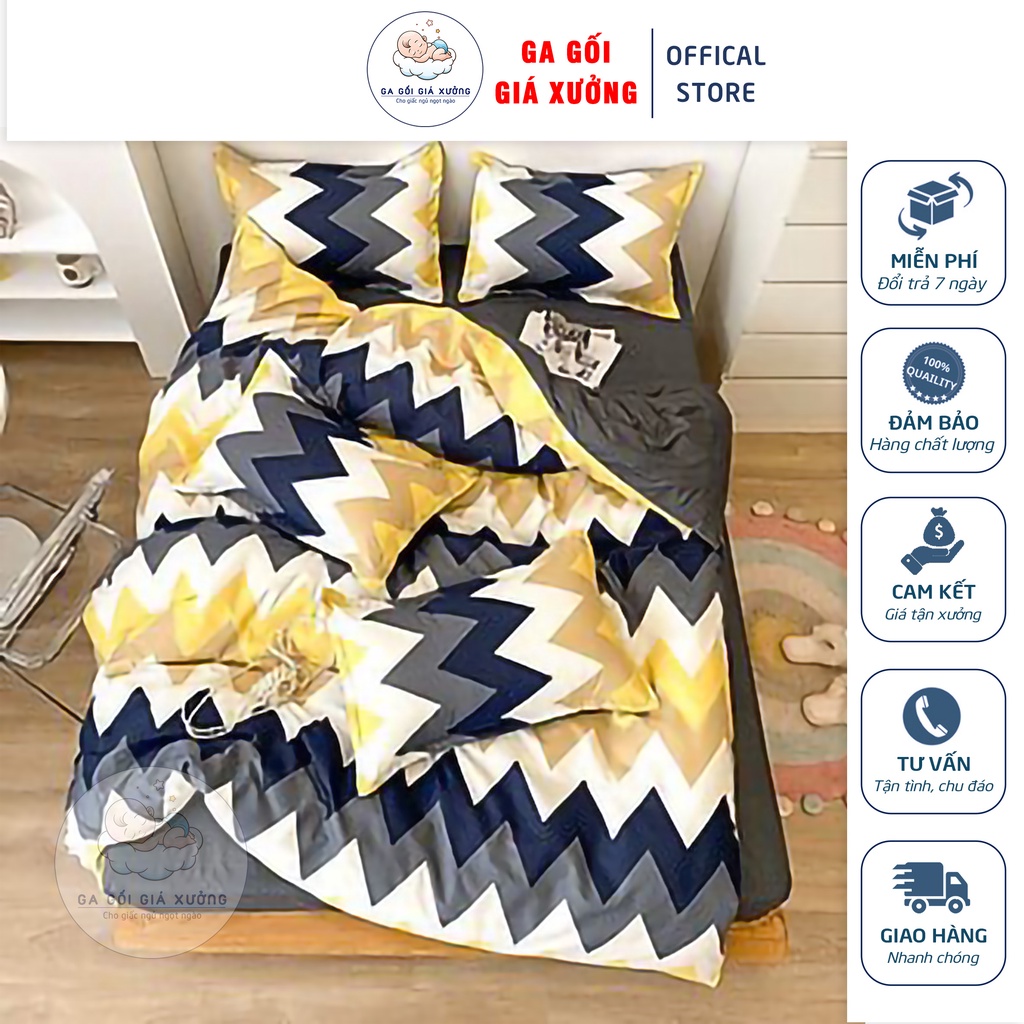 Bộ Drap Trải Giường 3 Món - Cotton Poly hàng Việt Nam Set 1 Ga + 2 Vỏ gối nằm Mẫu THỔ CẨM