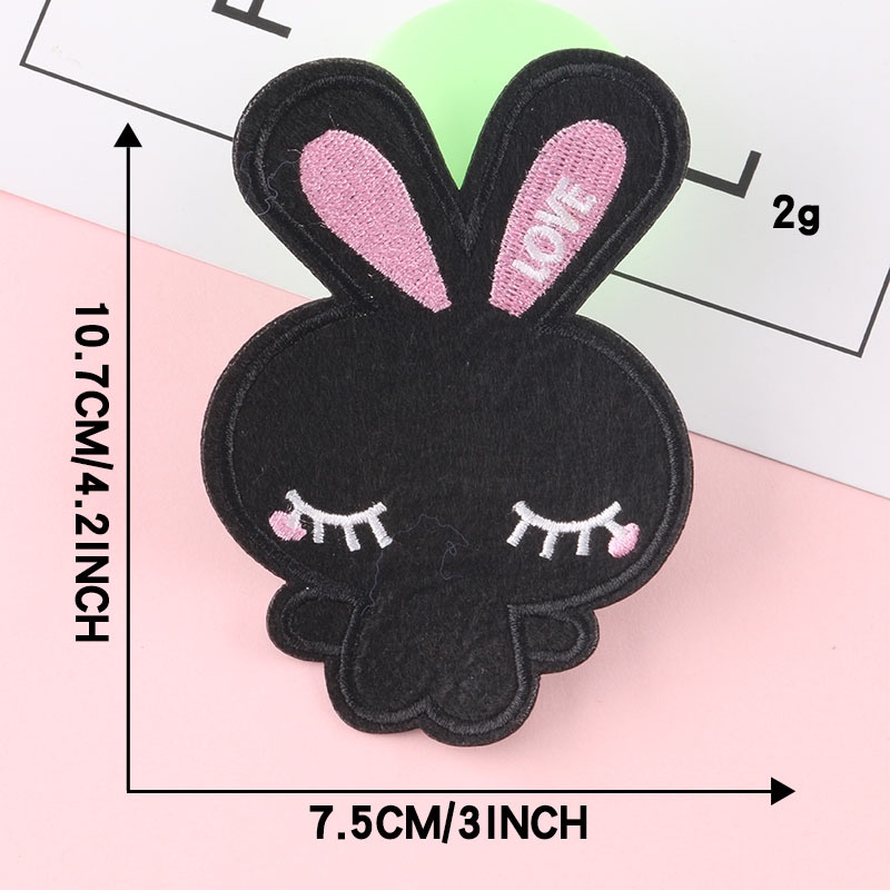 Miếng Dán Ủi Quần Áo DIY Hình Thỏ Hoạt Hình Màu Trắng Đen