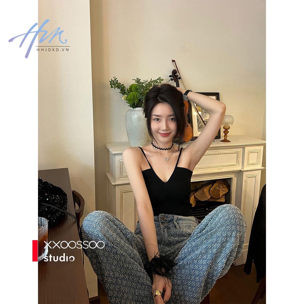 Áo Hai Dây Mỏng Cổ Chữ V Có Đệm Ngực Thời Trang Mùa Hè Quyến Rũ Cho Nữ