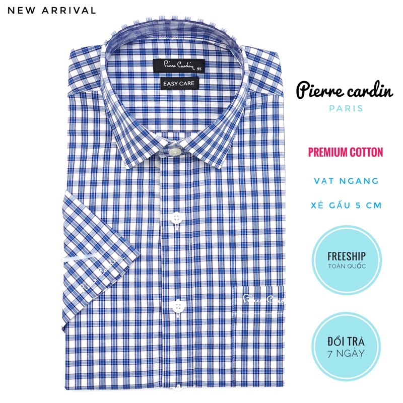 áo sơ mi nam tay ngắn Pierre cardin cao cấp công sở kẻ sọc caro chất cotton thấm mồ hôi tốt form regular fit siêu đẹp.