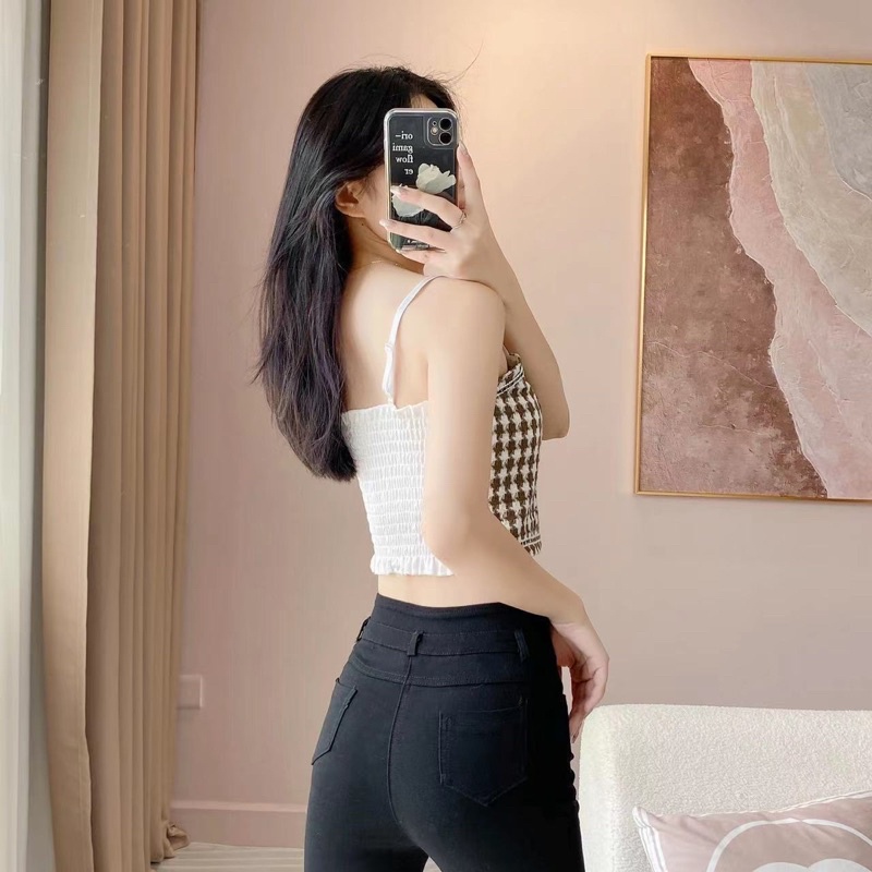 Áo Bra Nữ Thổ Cẩm 2 Dây Dáng Lửng Có Đệm Ngực Trend Mới 2252
