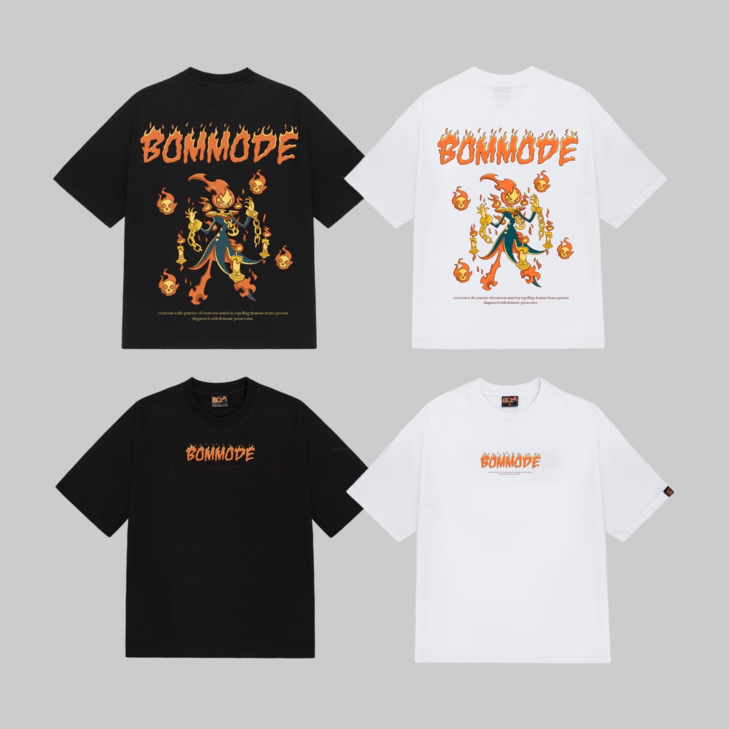 FIREBOM T-Shirt Áo thun UNISEX cao cấp cotton thoáng mát, không ra màu, cổ tròn màu trắng, đen