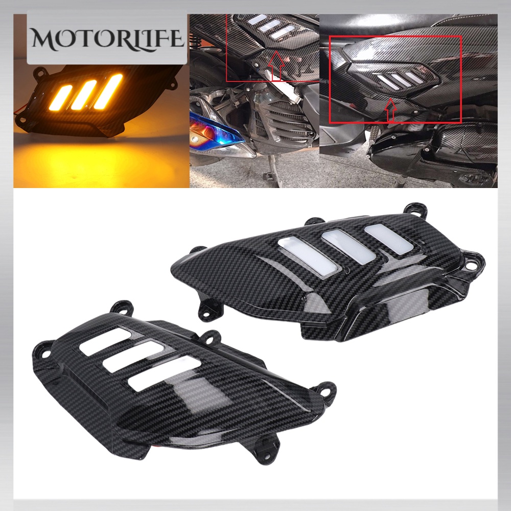 Motorlife 1 cặp Nắp bảo vệ bên sau xe máy với đèn LED thay thế kiểu sợi carbon cho NMAX155 2016‑2019