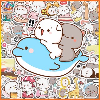 Set 50 cái Sticker Mèo Mochi chống nước, Hình Dán Mochi Cat giá rẻ, decal Mochi dán mũ bảo hiểm, laptop, dán xe, vali