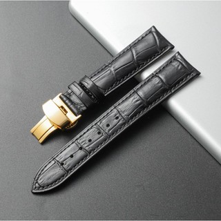 Dây da đồng hồ khóa bướm gập cao cấp, size 21mm MÀU ĐEN