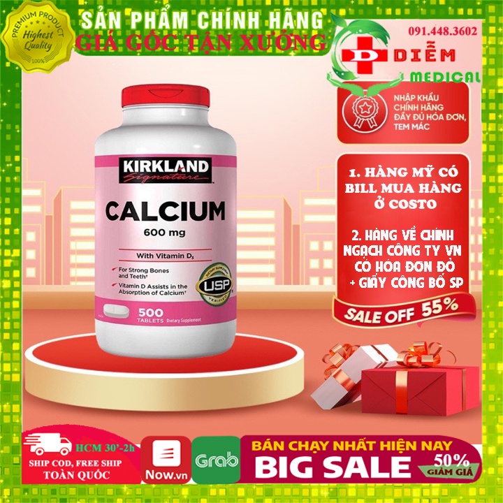 [Chính Hãng Mỹ] Viên Uống Calcium 600mg + Vitamin D3 Của Kirkland Mỹ, 500 viên Canxi Kirkland Signature có Hóa đơn