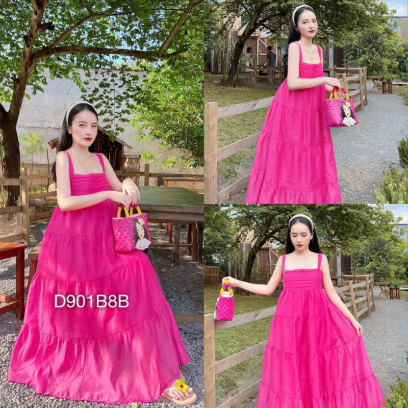 Đầm Maxi Nữ Đi Biển Váy Suông Xếp Ly Babydoll 2 Dây Dáng Dài Siêu Xinh Vải Thô Cao Cấp Nhiều Màu