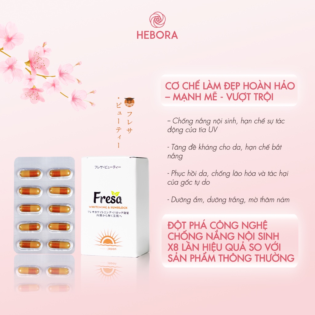 [Hebora Chính Hãng]Viên uống trắng da và chống nắng nội sinh FRESA WHITENING & SUNBLOCK Hộp 90 viên