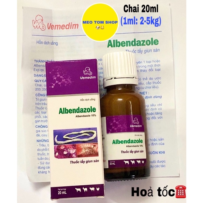 Albendazole 20ml vemedim cho chó mèo