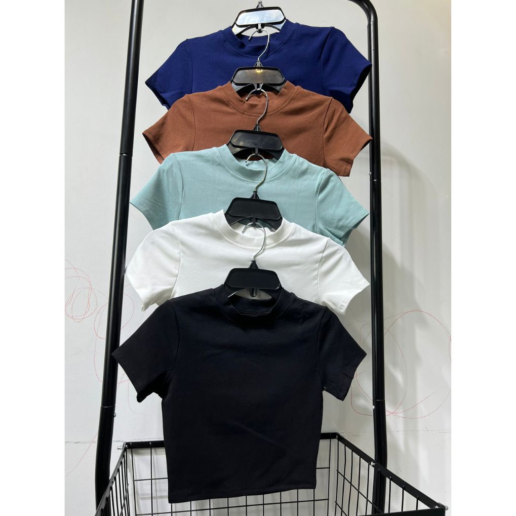 ÁO THUN CROPTOP CỔ TRÒ TAY CON 10 MÀU