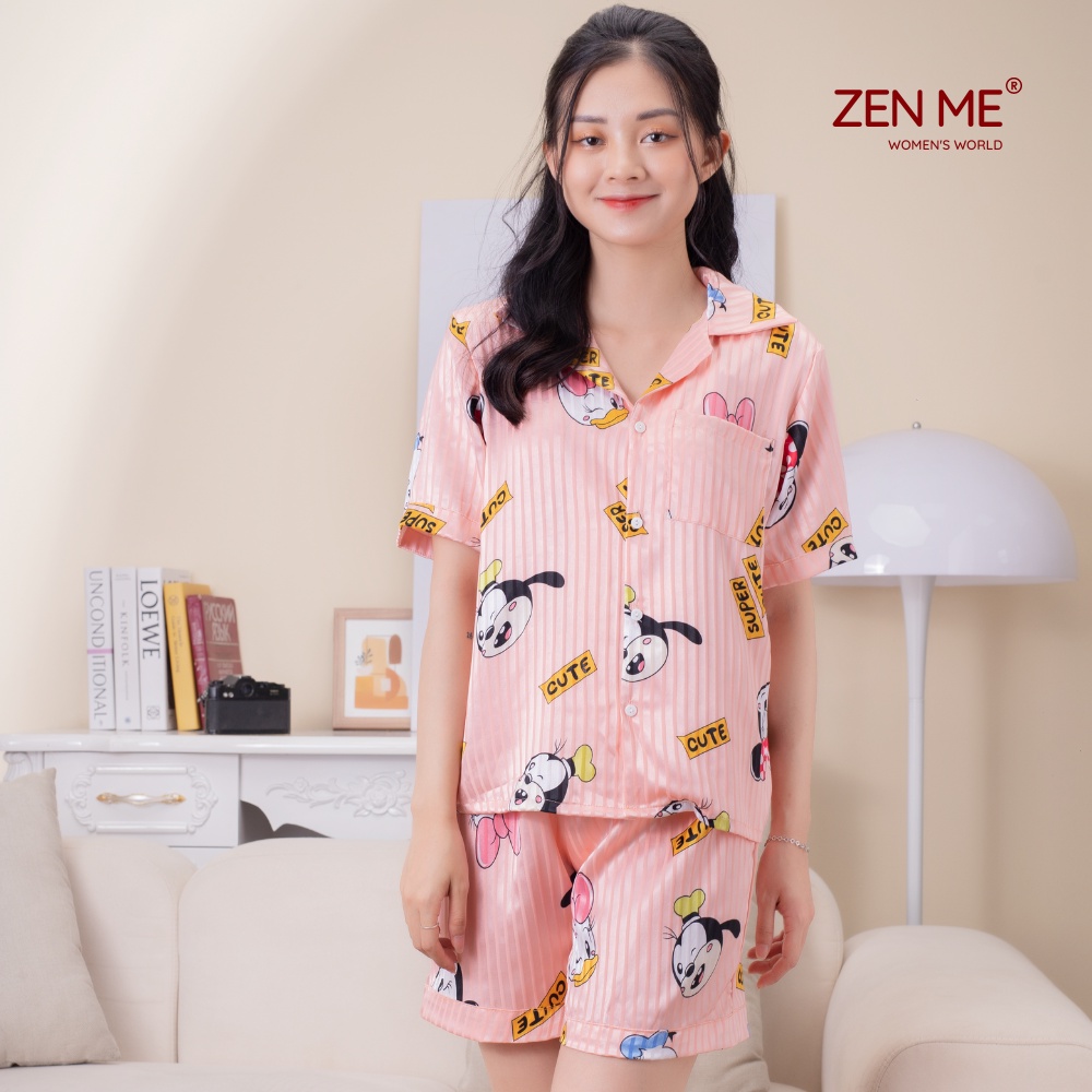 Đồ bộ, đồ ngủ mặc nhà quần cộc tay ngắn Lụa Latin hoạt tiết dễ thương Zen Me PJC0322