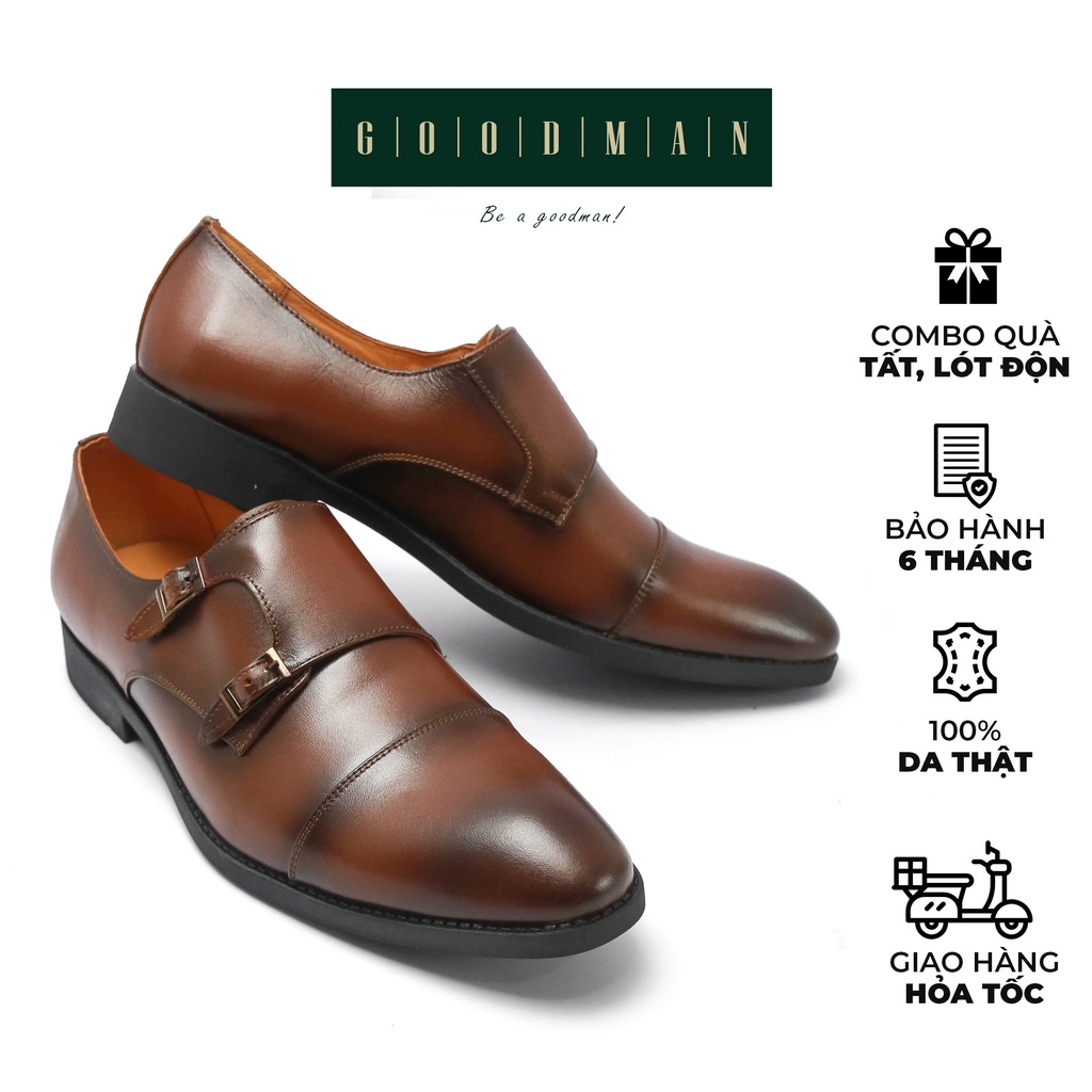 Giày da nam công sở thanh lịch GOODMAN Monk Strap nâu GM MS-N