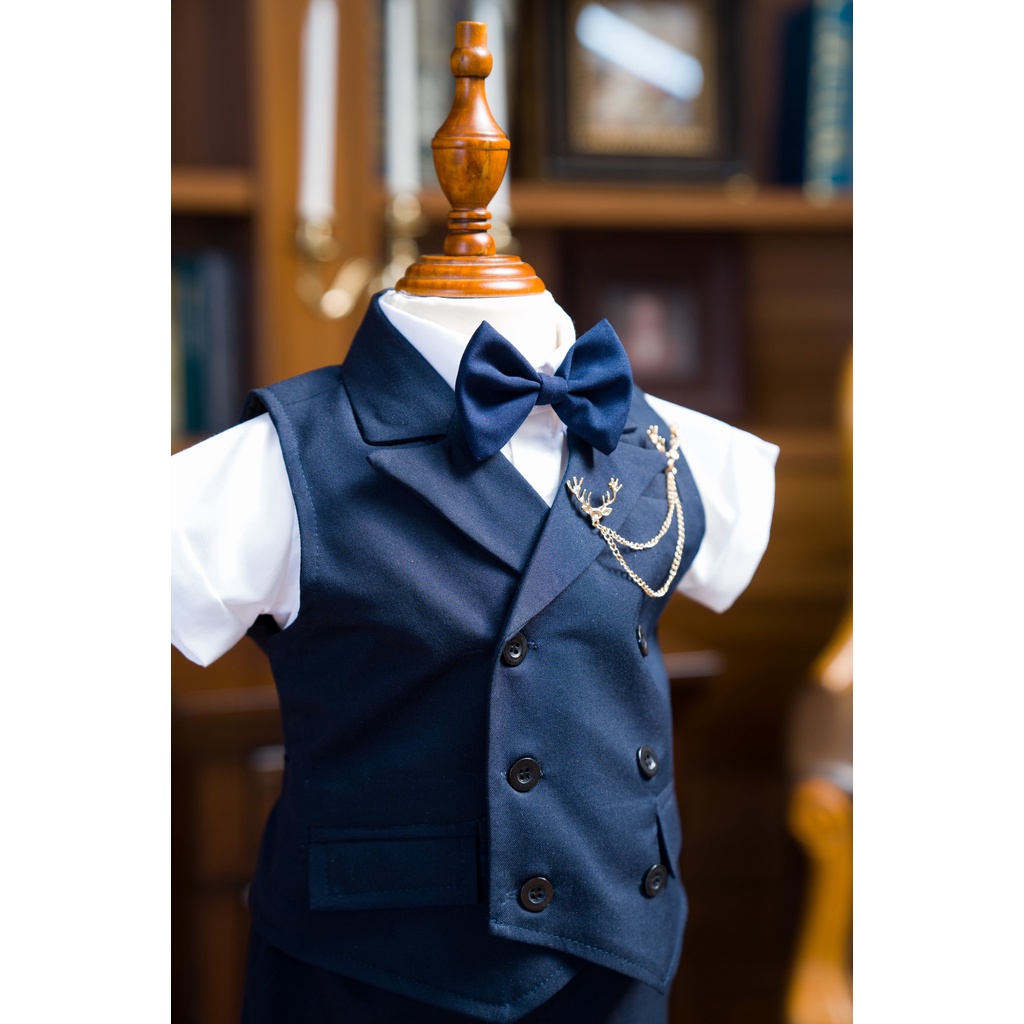 Set gile 6 khuy màu navy cho công từ nhí