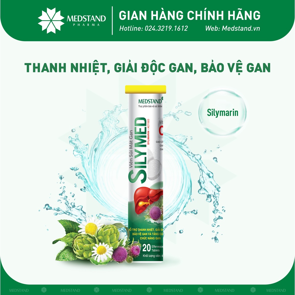 Viên sủi thanh nhiệt, giải độc gan, giúp hạn chế tác hại của rượu bia, thuốc đến gan MEDSTAND Silymed (Tuýp 20 viên)