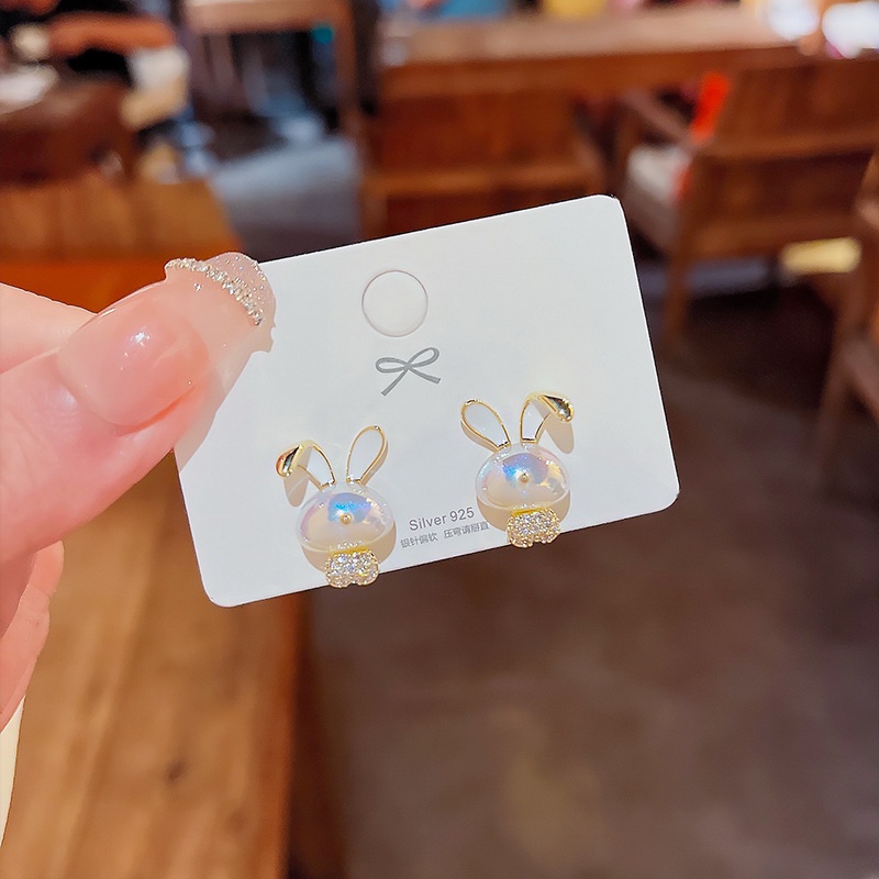 Khuyên Tai Bạc 925 Trang Trí Hình Thỏ Đính Ngọc Trai Thời Trang Dành Cho Nữ