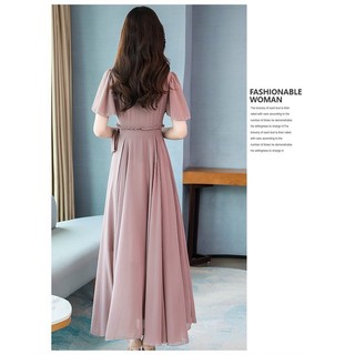ĐẦM MAXI BÈO EO CỔ V - YB230222