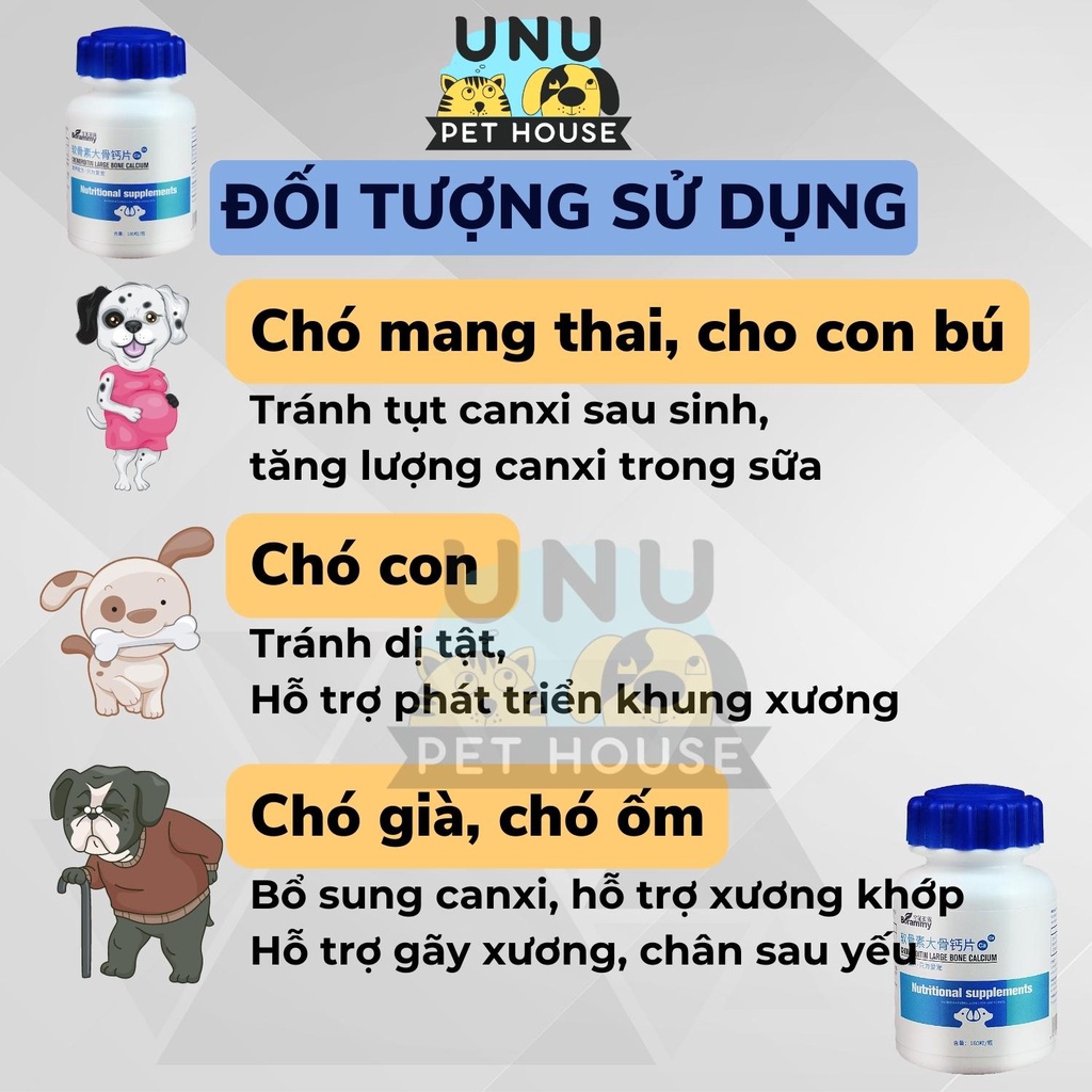 Canxi cho chó BORAMMY bổ sung canxi cho chó bầu, chó con, canxi cho mèo, lọ 180 viên - UNU Pet House