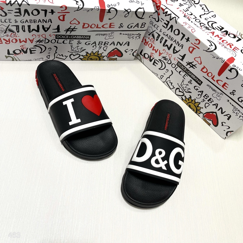 Dép Lê Quai Ngang Dolce Gabbana D&G Quảng Châu Cao Cấp Đen Chữ Trắng Đỏ