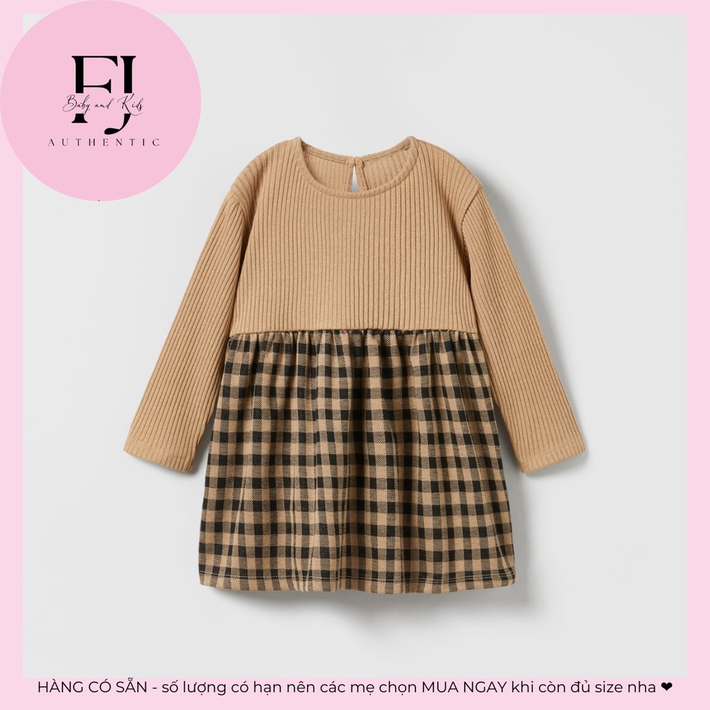 Váy trẻ em chính hãng Zara, váy bé gái váy thun tăm nâu, hàng hiệu cho bé