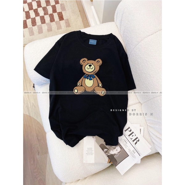 Áo Thun Chất Liệu Cotton 100% Áo Phông Form Rộng Dorris In Hình Gấu, Đường May Tỉ Mỉ