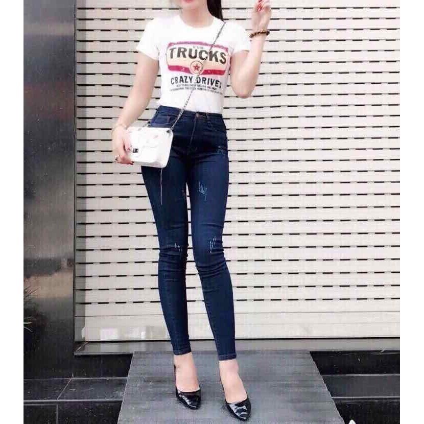 Quần Jean Nữ Co Giãn Lưng Cao Skinny, Quần Bò Nữ Dáng Ôm Nhiều Màu,cào lai thường