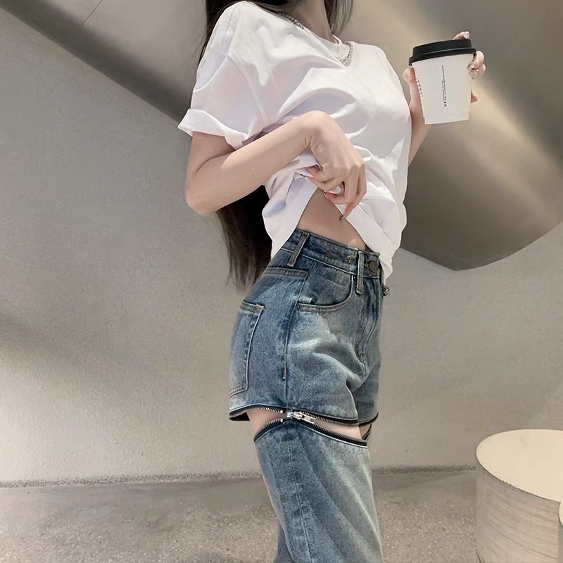 Quần jeans ống suông khoá đùi có thể tháo rời hàng QC loại 1 kèm ảnh thật cuối - hàng có sẵn