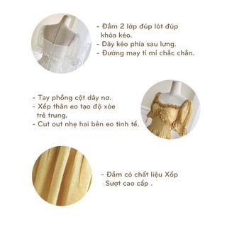 Đầm xoè tay phồng dự tiệc xếp ly ( Hoả tốc HCM )