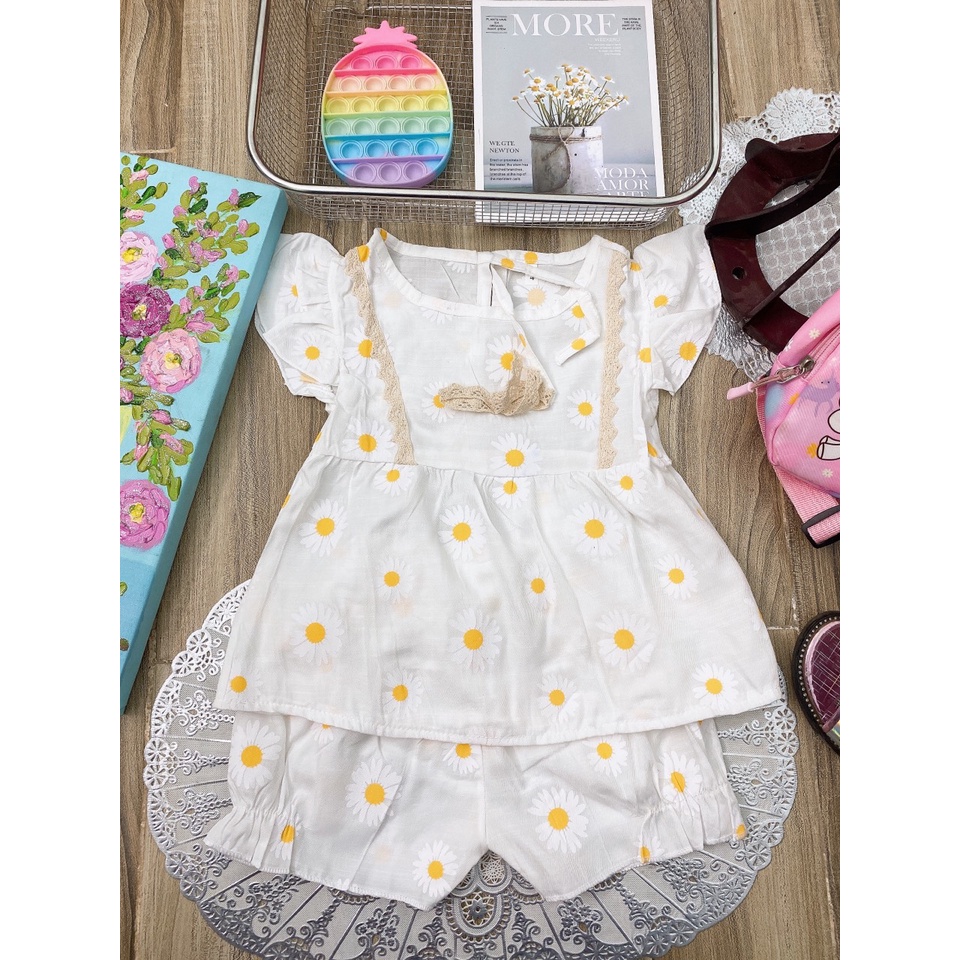 Bộ bé gái Bernie vai cánh tiên mẫu hoa cúc chất đũi mềm hàn quốc 6-16kg, bộ đũi nhí cho bé gái