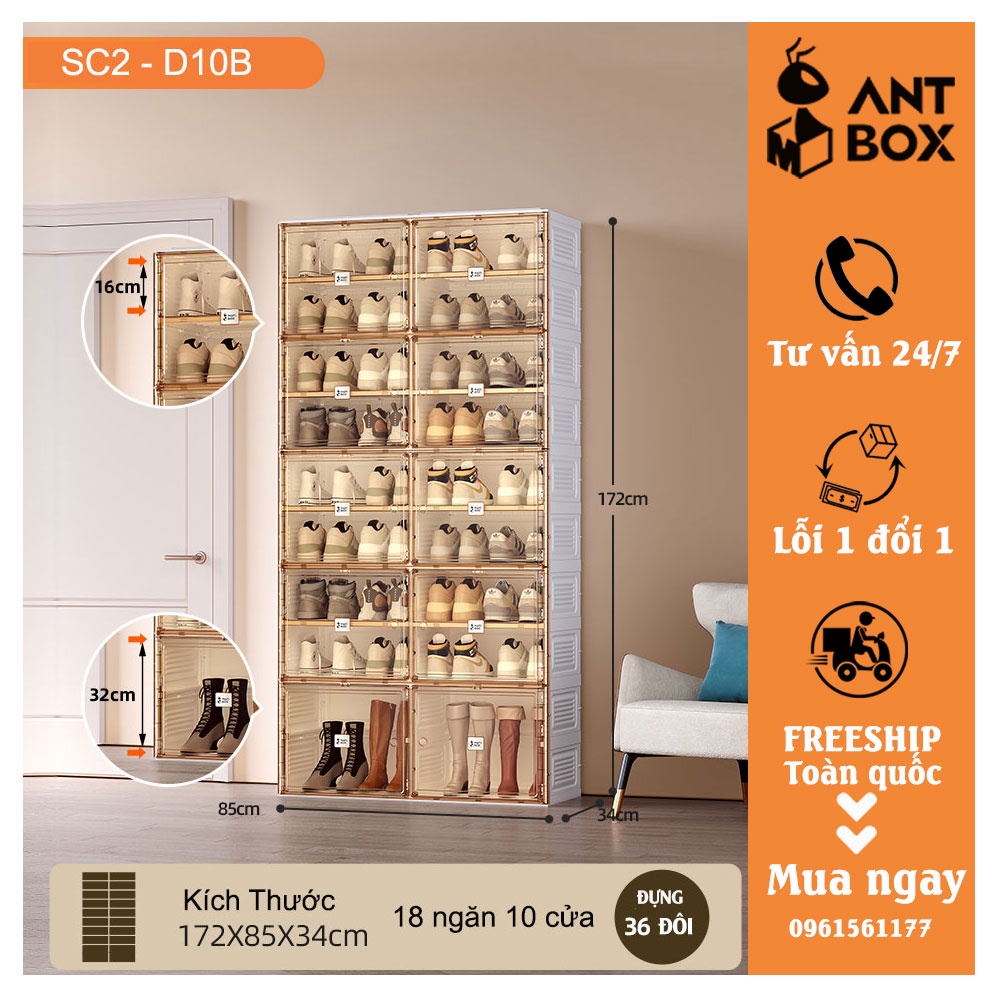 Tủ nhựa đựng giày dép gấp gọn cao cấp MAYI BOX, Hộp đựng giày nhựa cứng PP trong suốt 8 ngăn, 12 ngăn, 16 ngăn, 20 ngăn