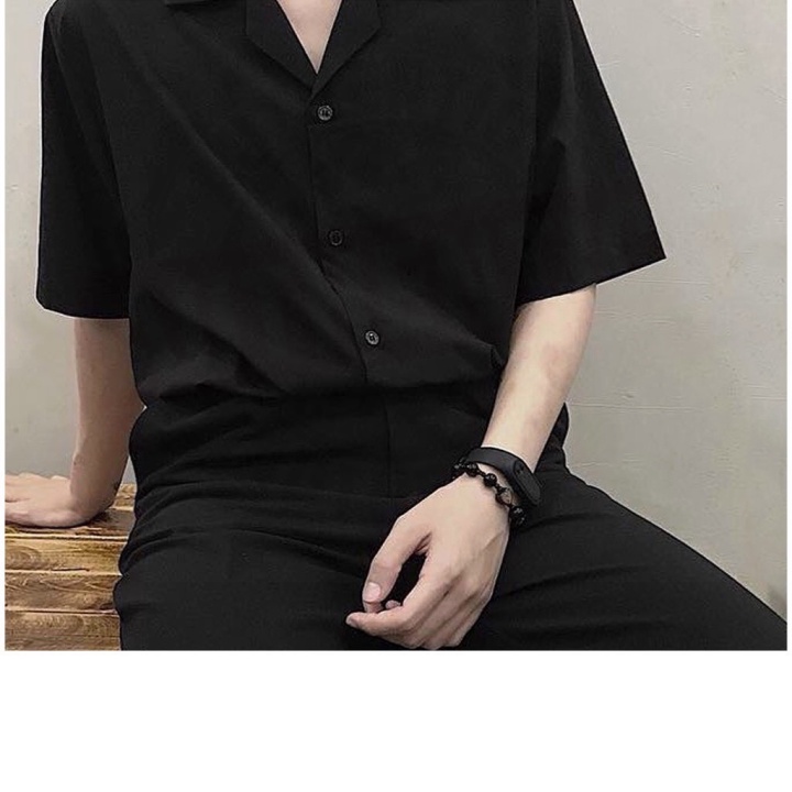 (2hand) Áo sơ mi tay ngắn nam nữ form rộng, sơ mi cổ vest unisex Hàn Quốc, chất vải lụa dãn