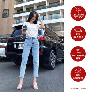 Quần Jeans Lưng Cao Nữ - Momfit Light Blue - Hashtagem