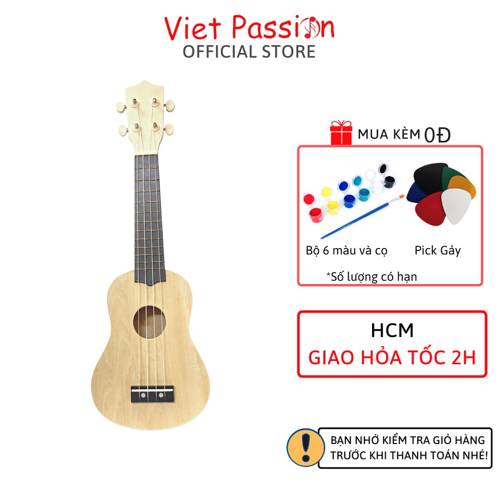Đàn ukulele soprano 21 inch gỗ mộc chưa sơn Tặng bộ sơn màu Viet Passion HCM