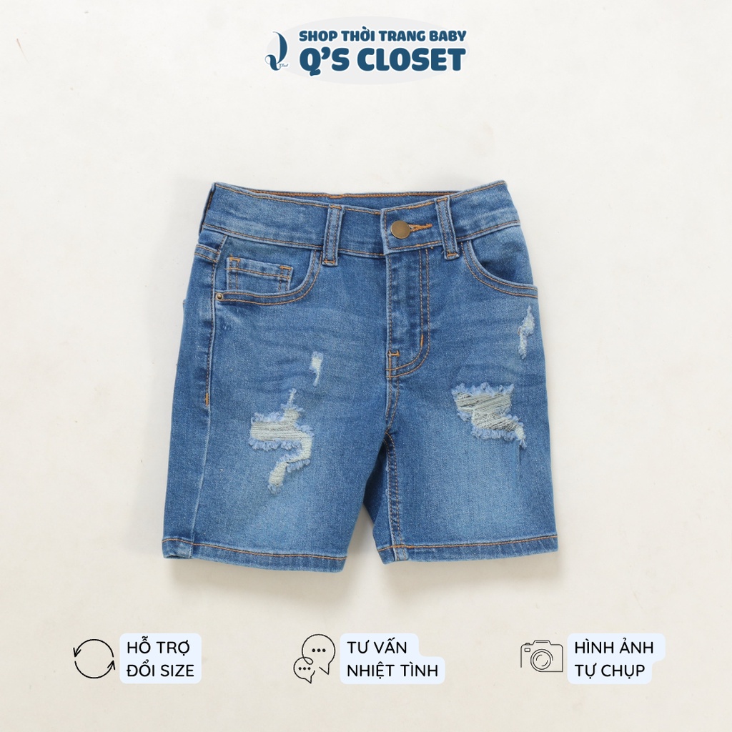 Quần short jean cho bé trai từ 14kg đến 36kg có độ co giãn, có tăng đơ
