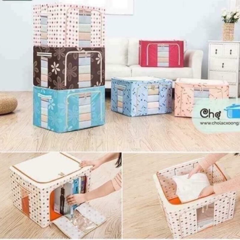 Túi Đựng Chăn Màn, Quần Áo Khung Inox Đa năng, Khung Dày Dặn, Chắc Chắn, Hộp Vải Khung Thép Không Gỉ Size To Gấp Gọn