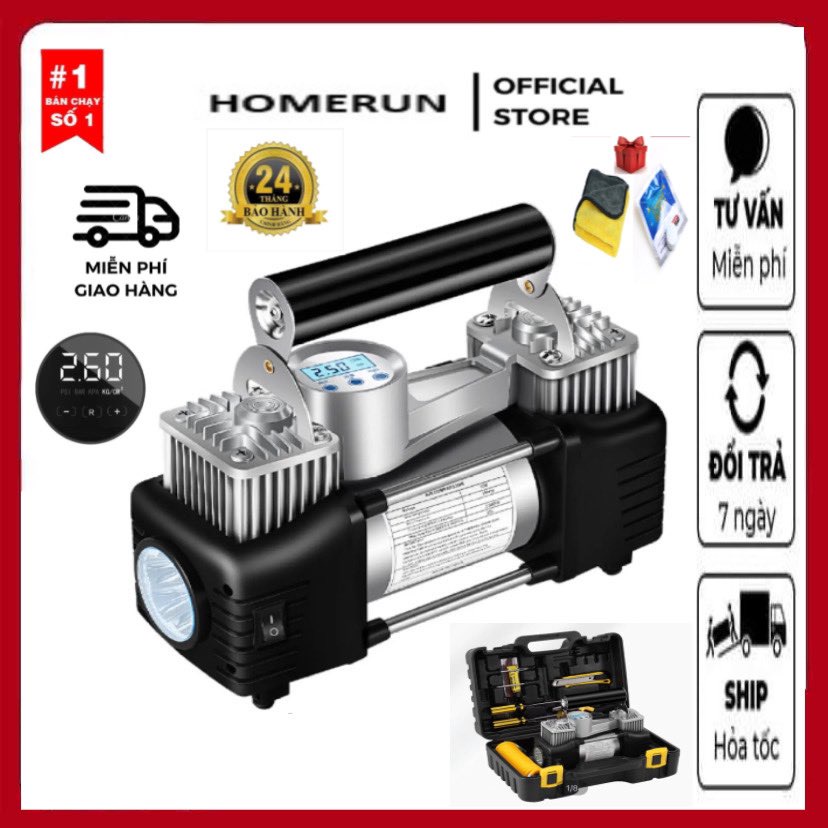 Bơm lốp ô tô, bơm lốp xe ô tô 2 xi lanh Xiaomi 70mai Air Compressor - Kèm hộp đựng dụng cụ sửa chữa, Bơm siêu khỏe bền.