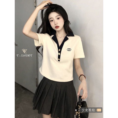 Áo polo công sở đính cúc sang chảnh vintage cực xinh