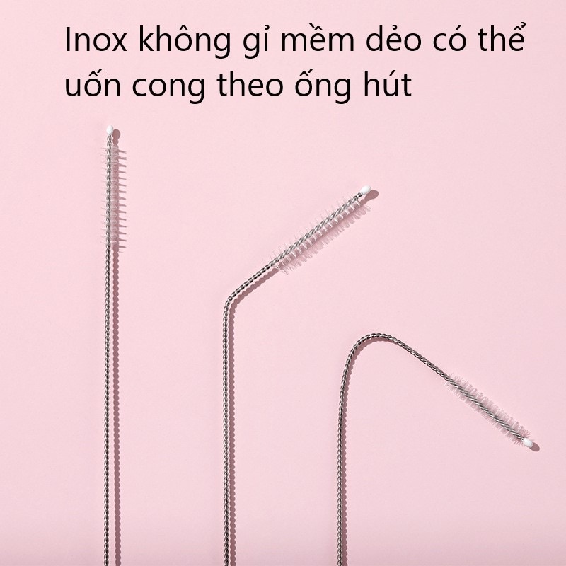 Cọ rửa ống hút bình sữa, dây hơi, núm ti mini có cán cầm hình bò