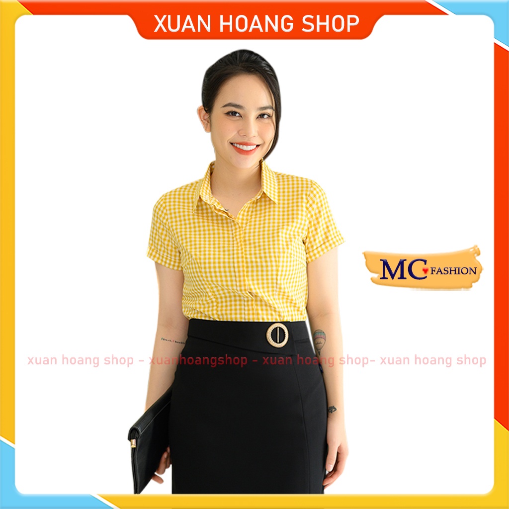 Áo Sơ Mi Nữ Công Sở Đẹp Kẻ Caro, Trẻ Trung, Tay Ngắn Cộc Mc Fashion A713