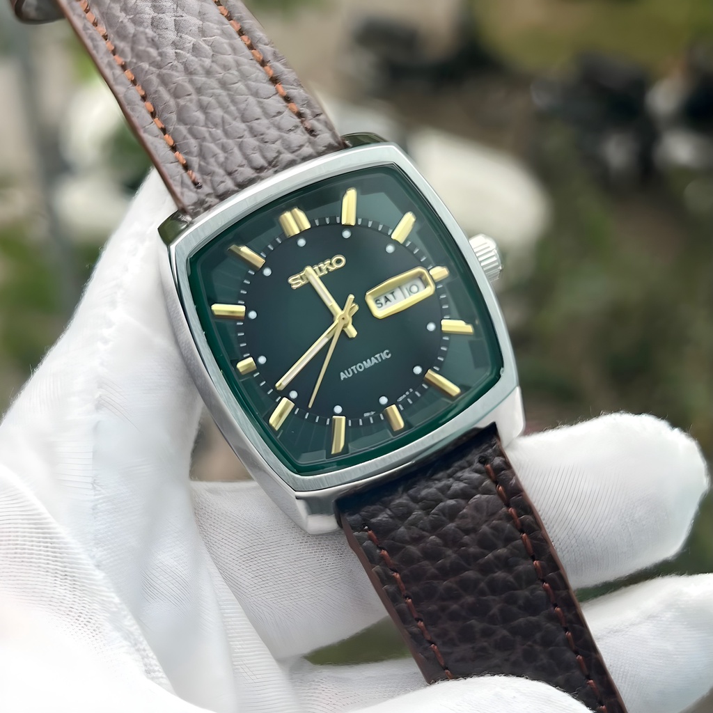 Đồng Hồ Cơ Seiko Mặt Vuông - Kim Dạ Quang - Có Lịch Ngày & Lịch Thứ