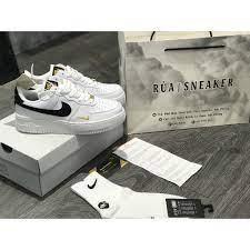 Giày_Thể Thao AF1 trắng vệt đen LOGO  đế nam nữ low 07 Essential White Black Gold