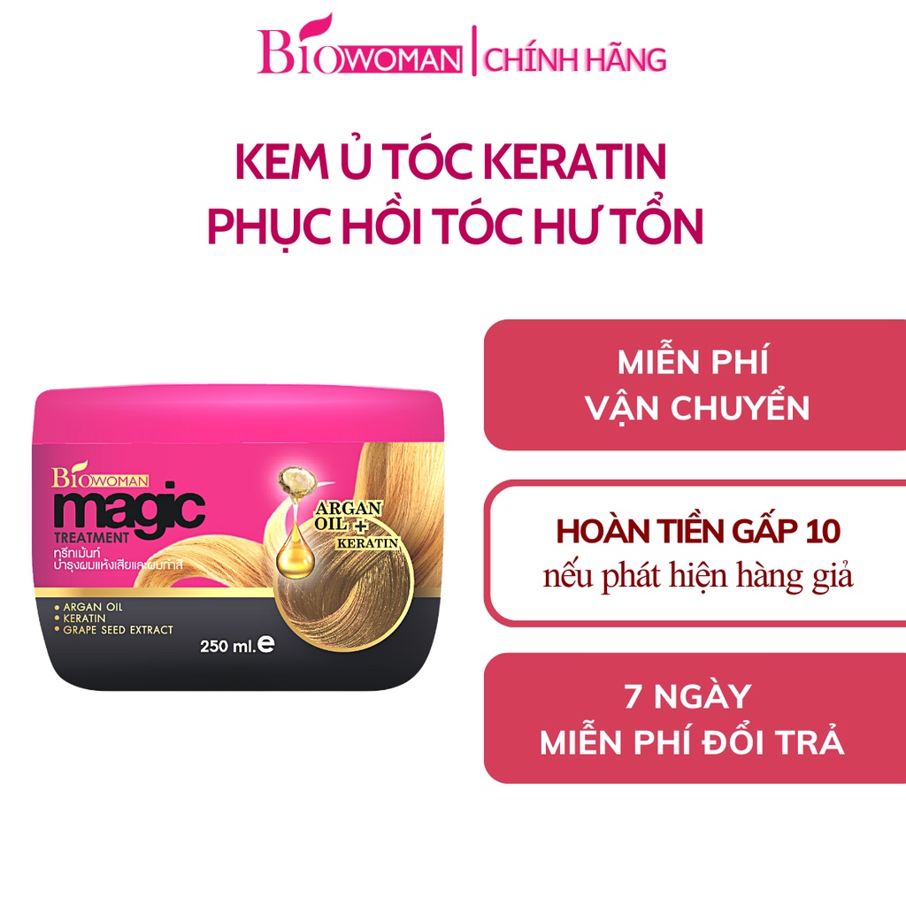 Kem ủ dưỡng tóc Biowoman Magic Treatment Keratin phục hồi tóc hư tổn, làm mềm tóc và giảm gãy rụng 250ml Thái Lan