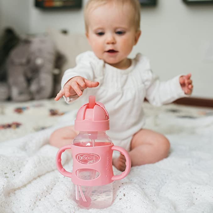 BÌNH UỐNG NƯỚC DR.BROWN'S CÓ TAY CẦM SILICONE 270ML - CỔ RỘNG