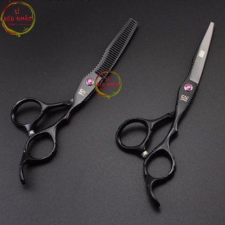 Kéo cắt tóc tỉa hóc Nhật Bản cao cấp KAISO màu đen MS08 [Mua cặp kéo tặng ví da+2 lược+chỉnh kéo]