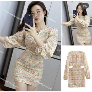 Đầm body nhúng dài tay cut eo