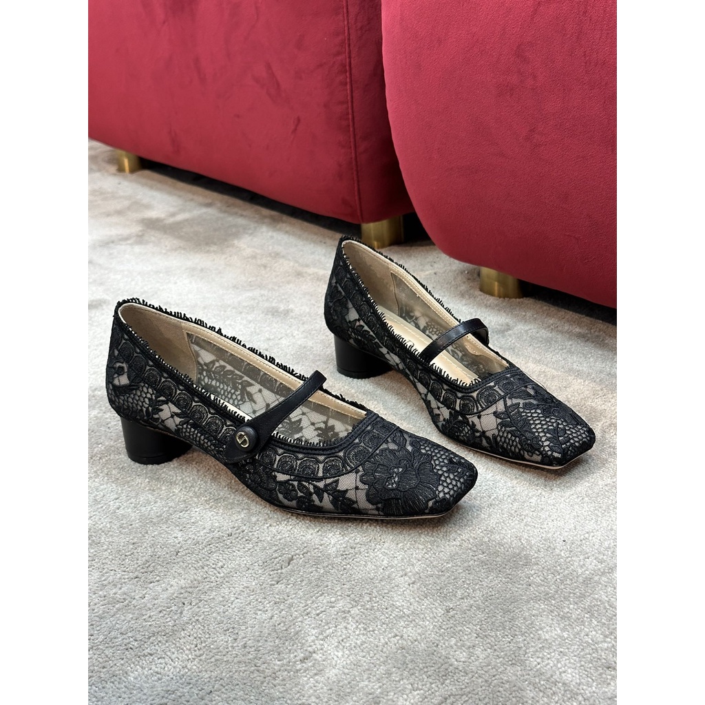 Giày Mary Jane cao gót nữ ren họa tiết hoa hồng thời trang cao cấp Dior CD phong cách thời thượng, thu hút