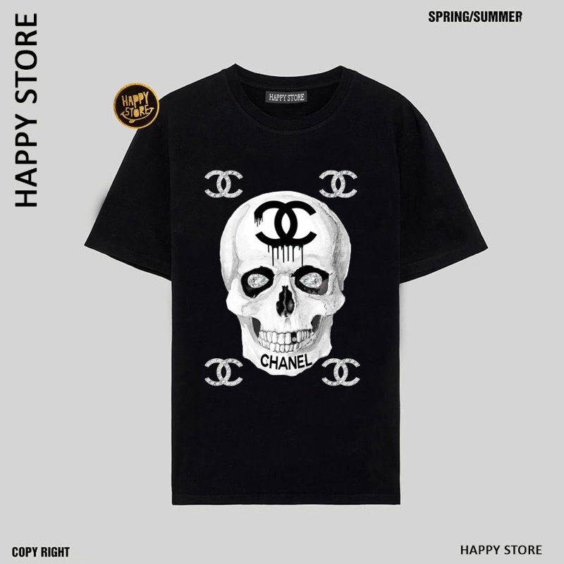 Áo thun in hình đầu lâu CC chất cotton 100%