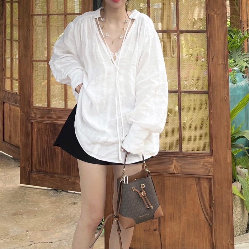 SET ÁO TRẮNG DOLL THẮT NƠ SHORT ĐEN✨