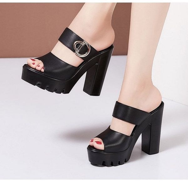 Dép cao gót quai ngang phối phụ kiện -gót 9 cm